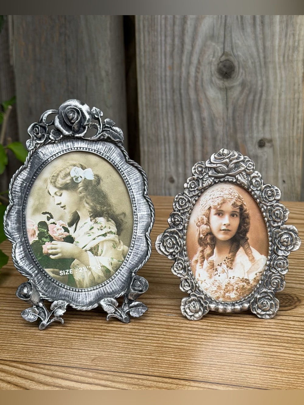 Ornate Floral Rose Silver Toned Victorian Style Mini Oval Picture Frames